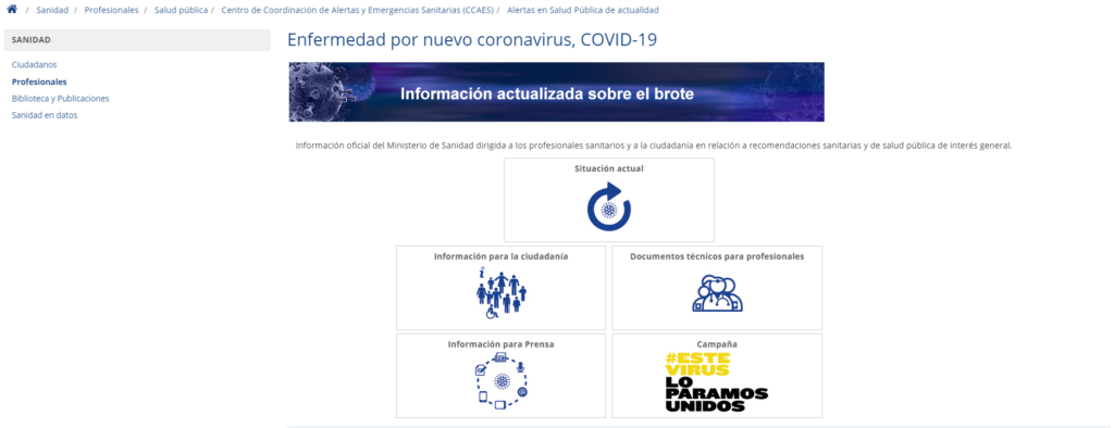 Web del Ministerio de Sanidad