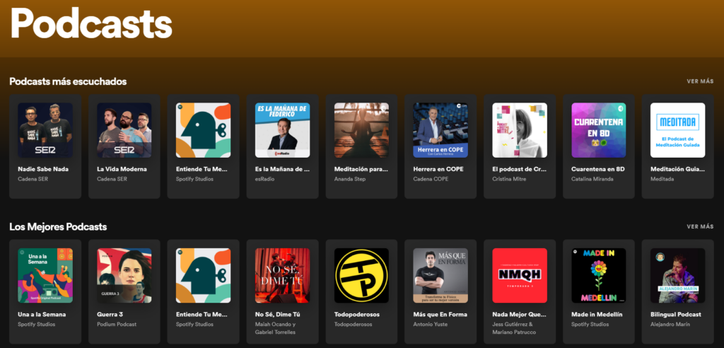 Lista de podcasts en Spotify