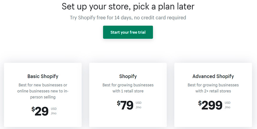 precios de Shopify